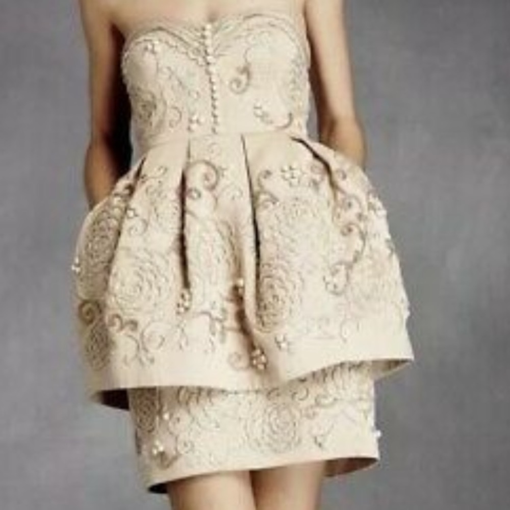 BHLDN Anthropologie cream peplum dress NWOT